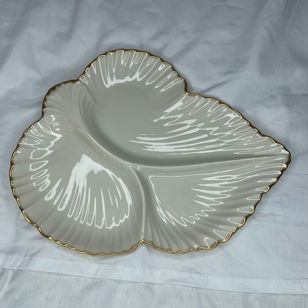 vintage Lenox 3 section leaf gold edged dish